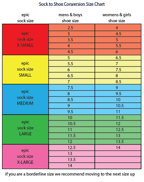 epic sock size chart